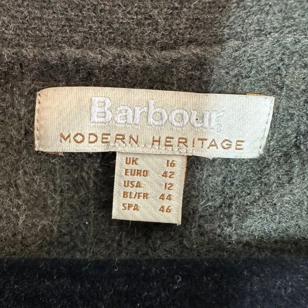 Barbour Theodore Cardigan 12 Olive Green Recycled Wool Pocket UK 16 Oversized - Picture 5 of 10